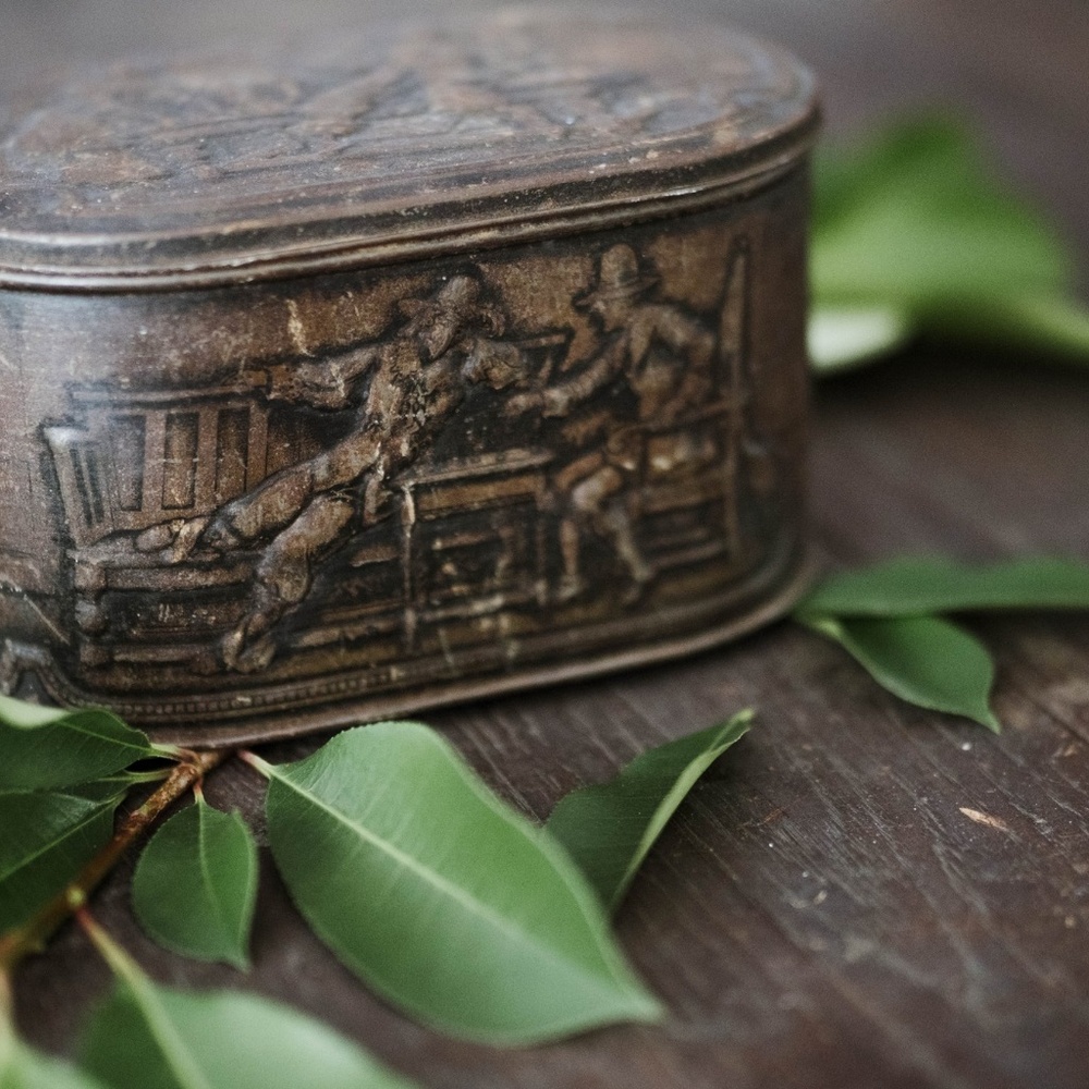 Genuine 1800s Antique Embossed Metal Container - Picture 2 of 4